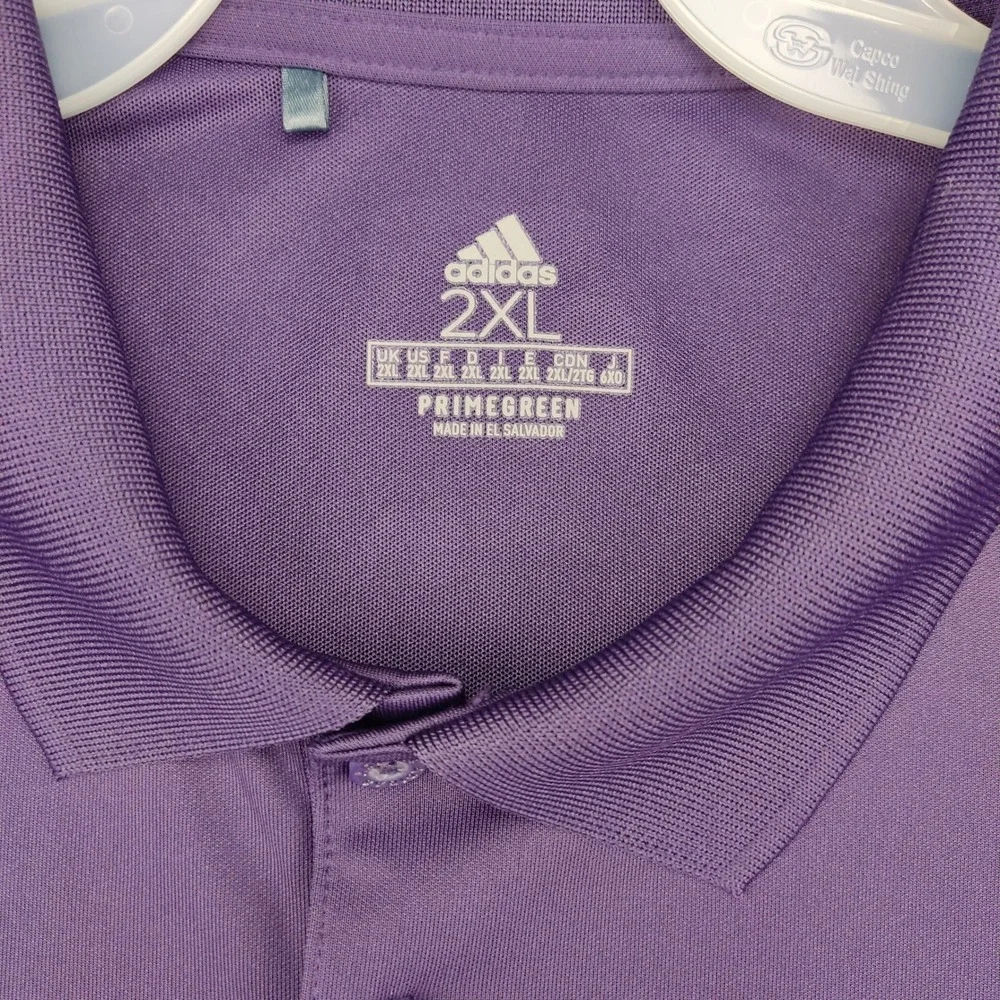 Adidas Polo Shirt Mens 2XL‎ Purple Primegreen Golf Performance Short Sleeve